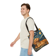 Starry Cavalier King Charles Spaniel Tote Bag, Van Gogh Style Canvas Tote