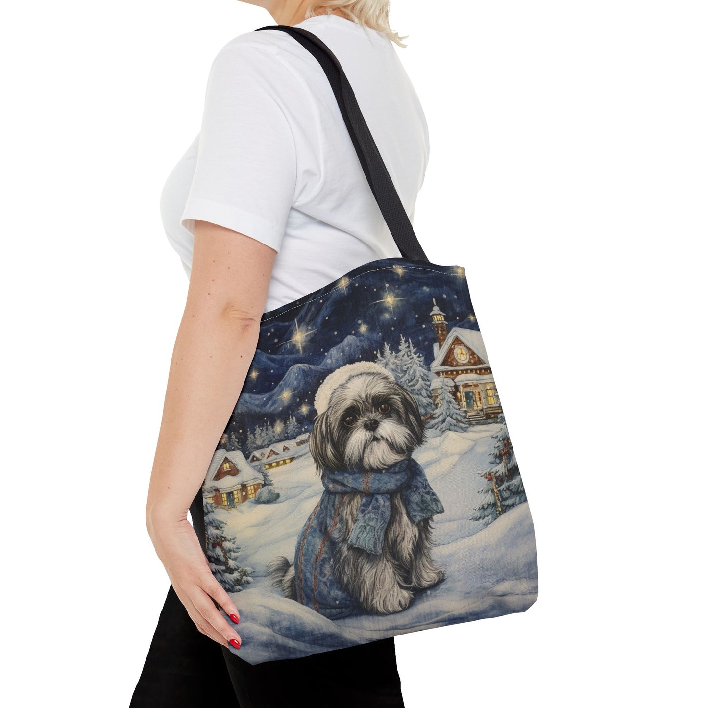 Winter Shih Tzu Tote Bag, Cozy Holiday Canvas for Dog Lovers