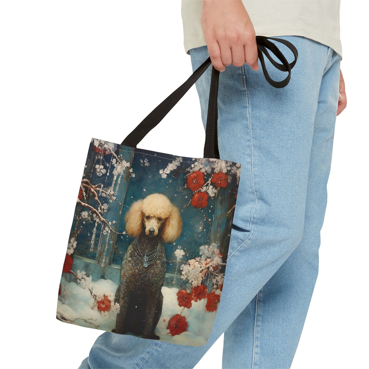 Refined Winter Poodle Tote Bag, Artistic Eco-Friendly Canvas Gift