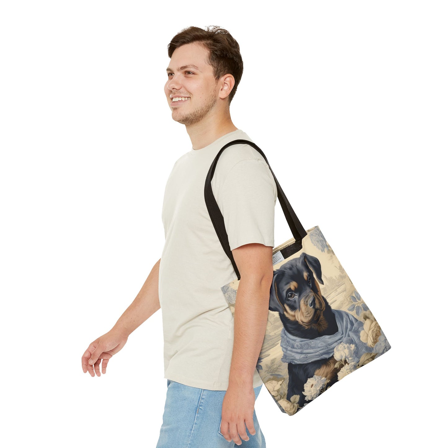 Rottweiler Elegance Tote Bag with Floral and Vintage Charm