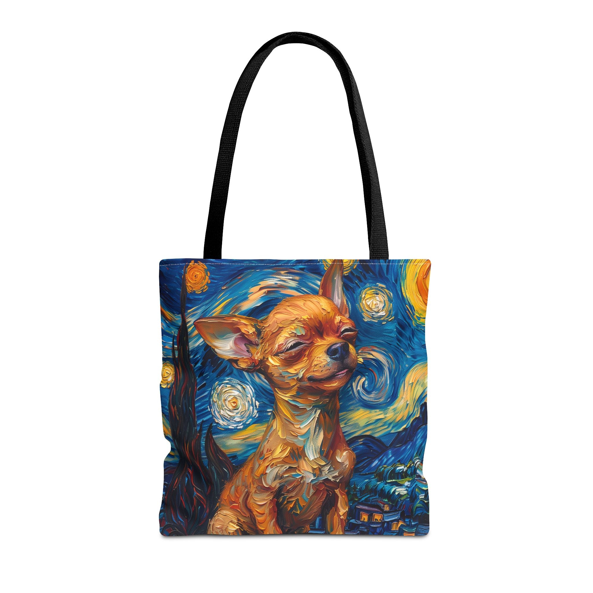 Starry Chihuahua Canvas Tote Bag, Van Gogh-Inspired Art Design