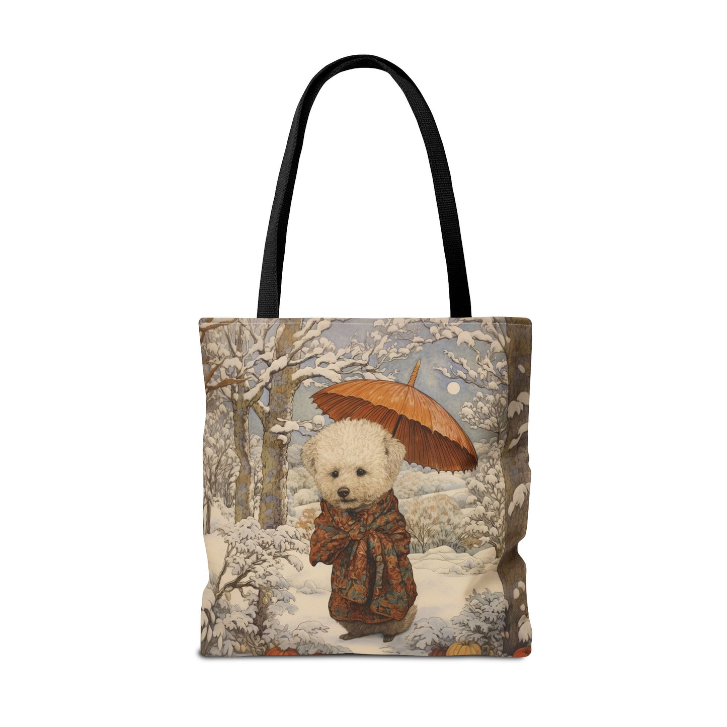 Winter Poodle Tote Bag with Snowy Forest Design