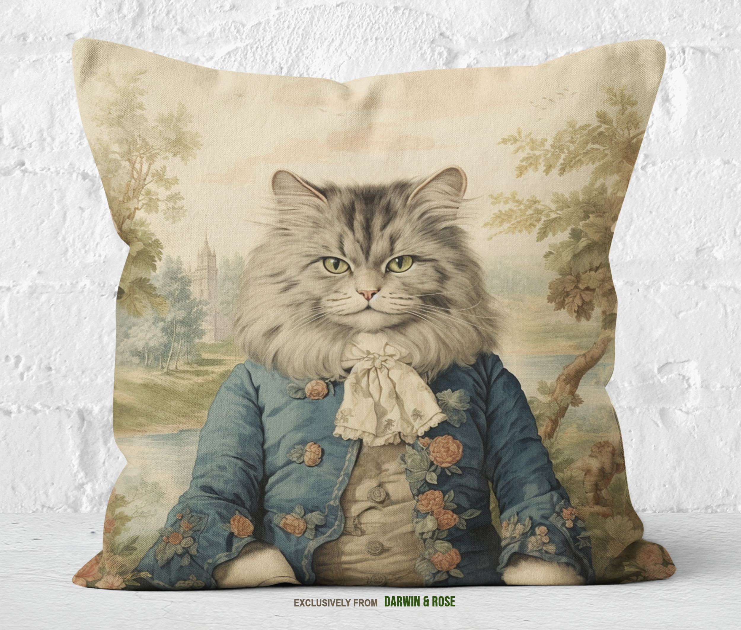 Regal Victorian Siberian Cat Throw Pillow – Vintage Boho Décor