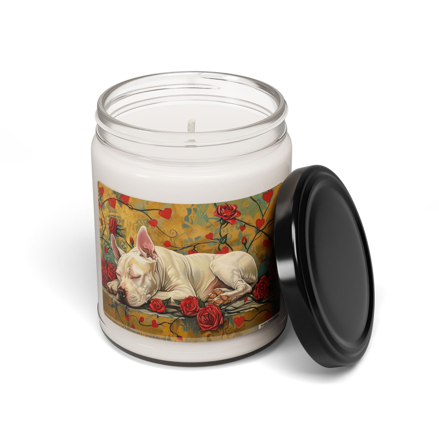 Sleepy Bull Terrier Candle - Romantic Rose Design Gift for Dog Lovers