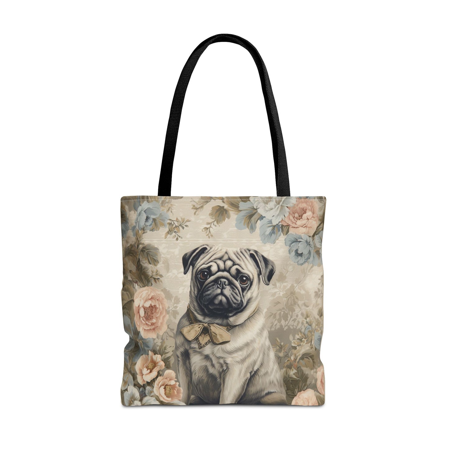 Charming Floral Pug Lover Tote Bag, Canvas Shopping & Gift Bag