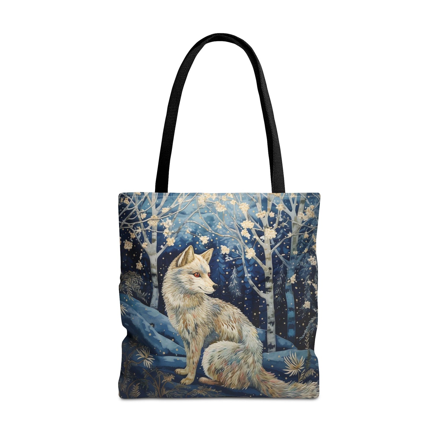 Winter White Wolf Tote Bag, Artistic Snowy Forest Design, Eco-Friendly