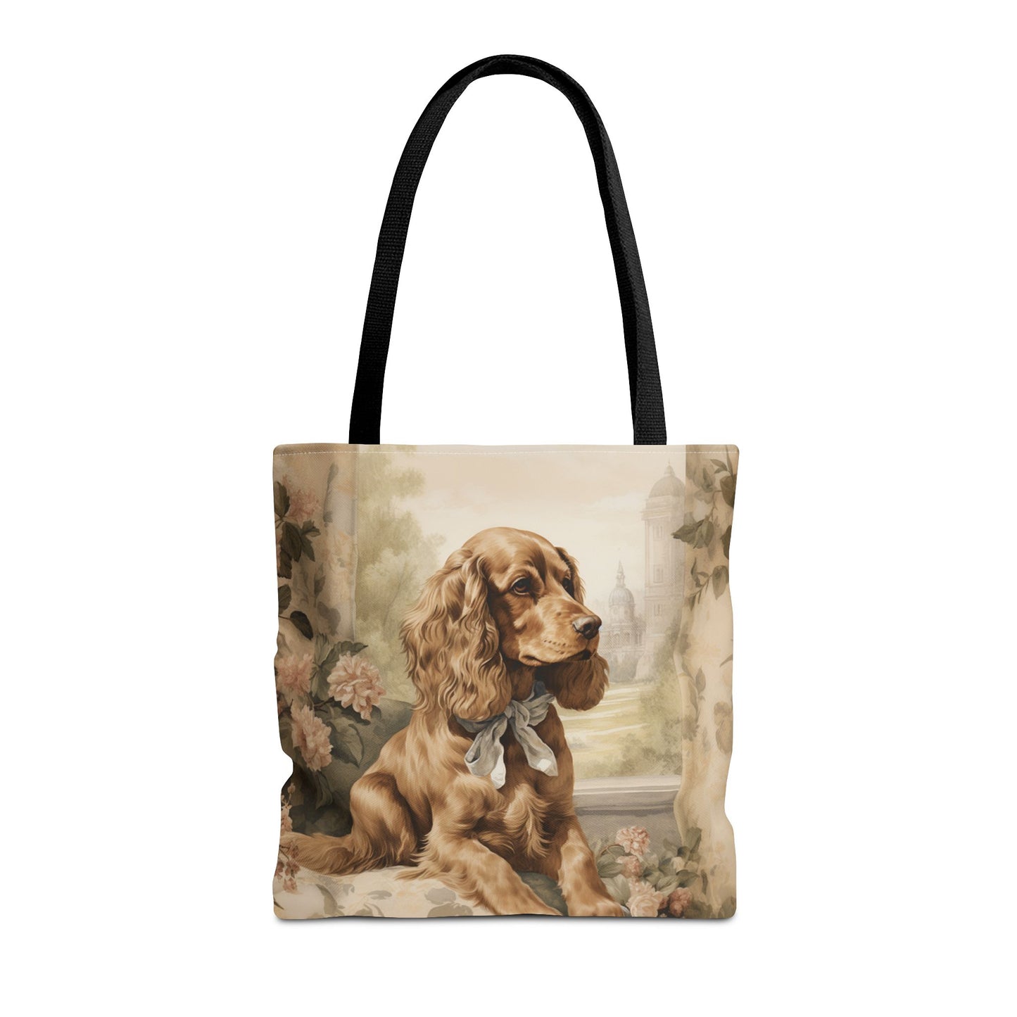 Elegant Cocker Spaniel Canvas Tote Bag, Floral Dog Lover's Gift