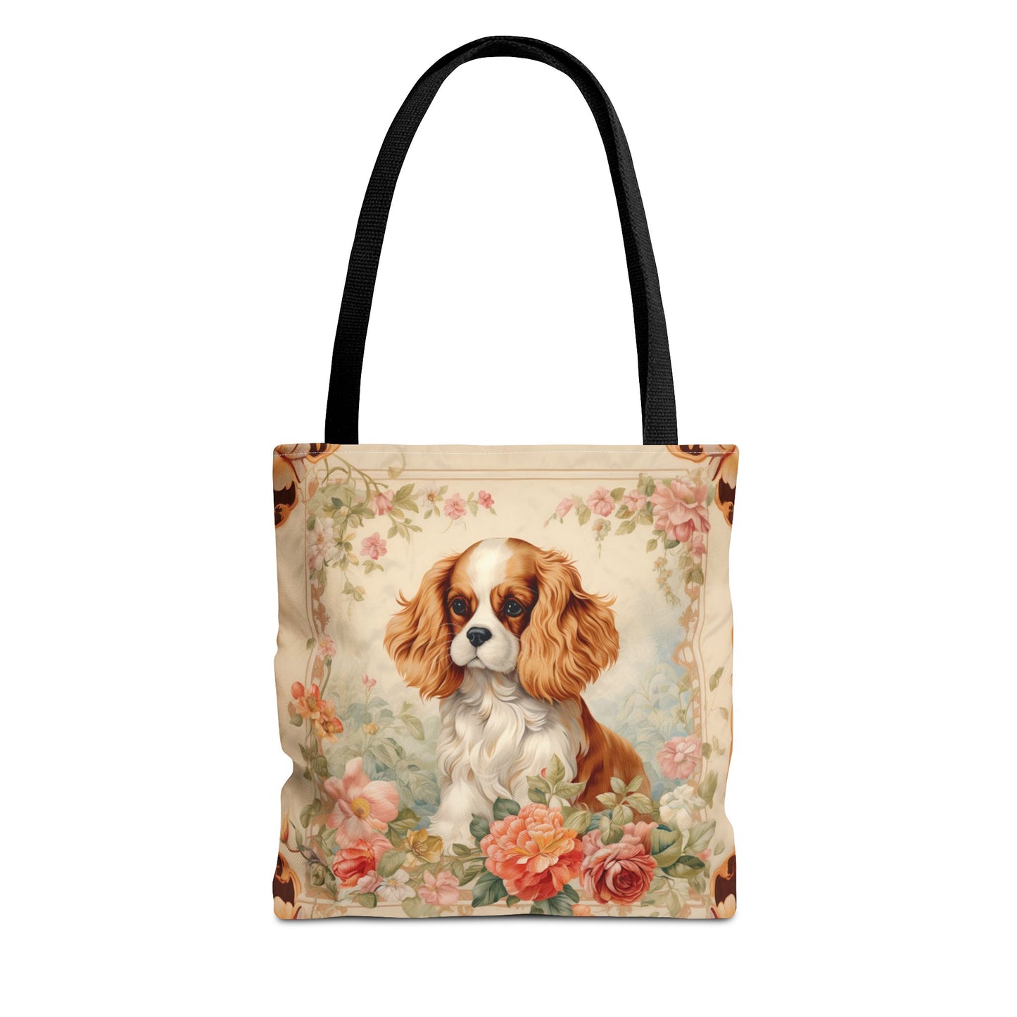 Cavalier Spaniel Canvas Tote Bag with Floral Design, Eco-Friendly Gift