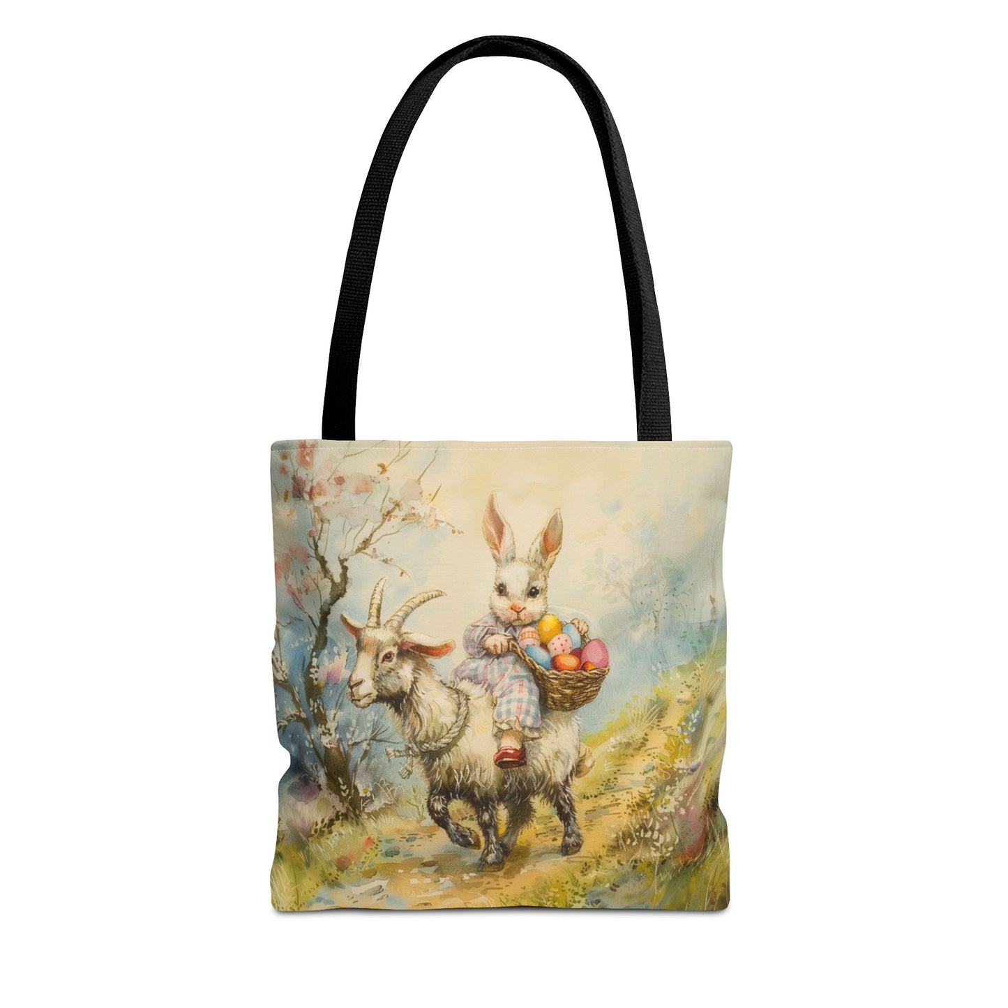 Easter Bunny and Goat Tote Bag, Whimsical Spring Market Bag