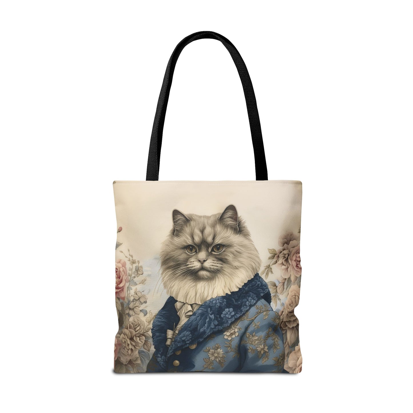 Persian Cat Regal Tote Bag, Floral Vintage Art Eco-Friendly Canvas