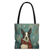 Winter Charm Boston Terrier Tote Bag - Eco-Friendly Dog Lover Gift