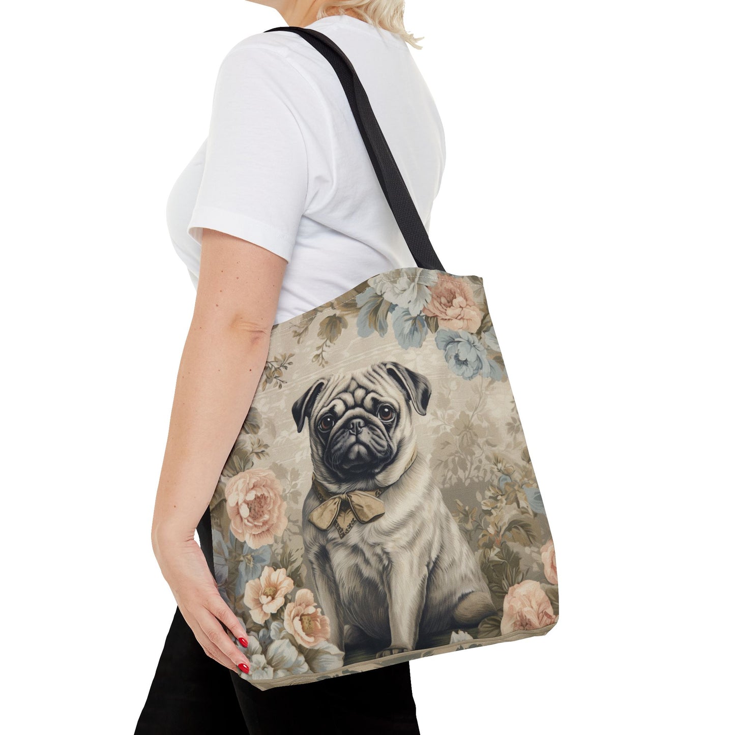 Charming Floral Pug Lover Tote Bag, Canvas Shopping & Gift Bag