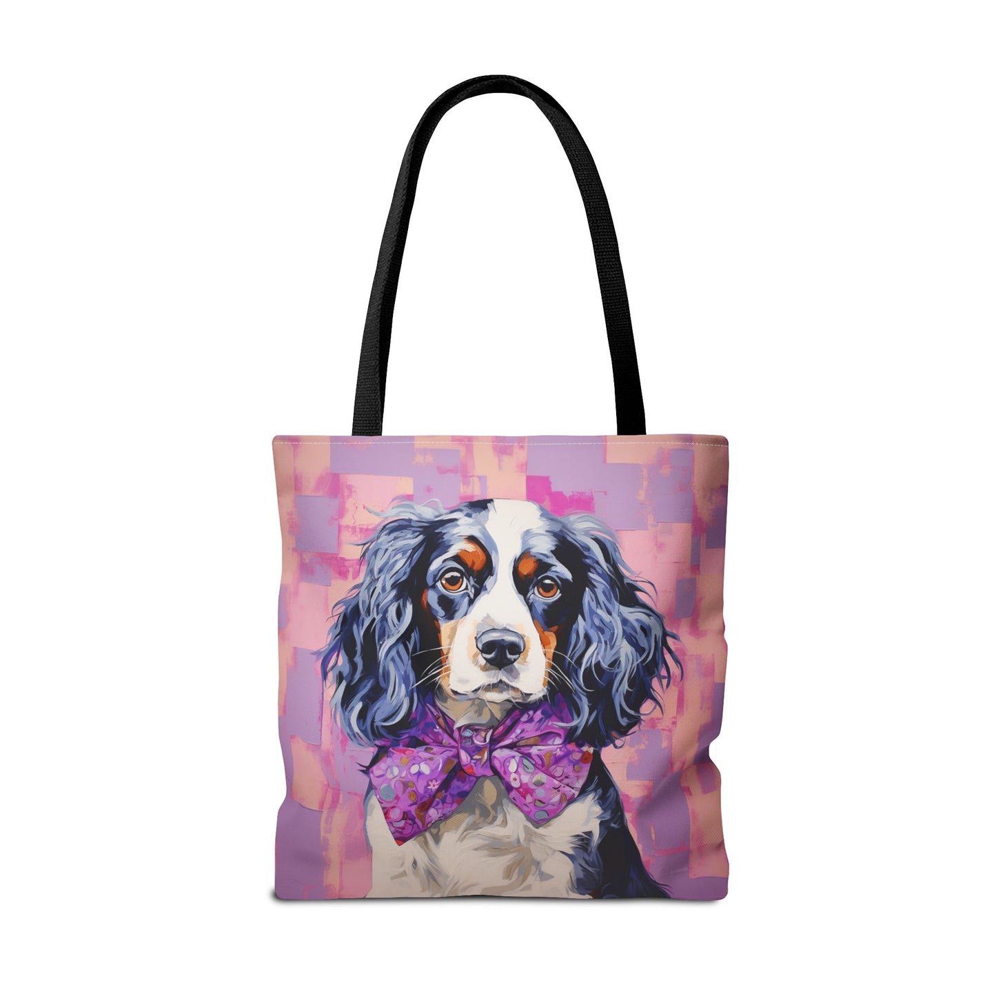 Cavalier King Charles Spaniel Canvas Tote Bag with Artistic Bow Design