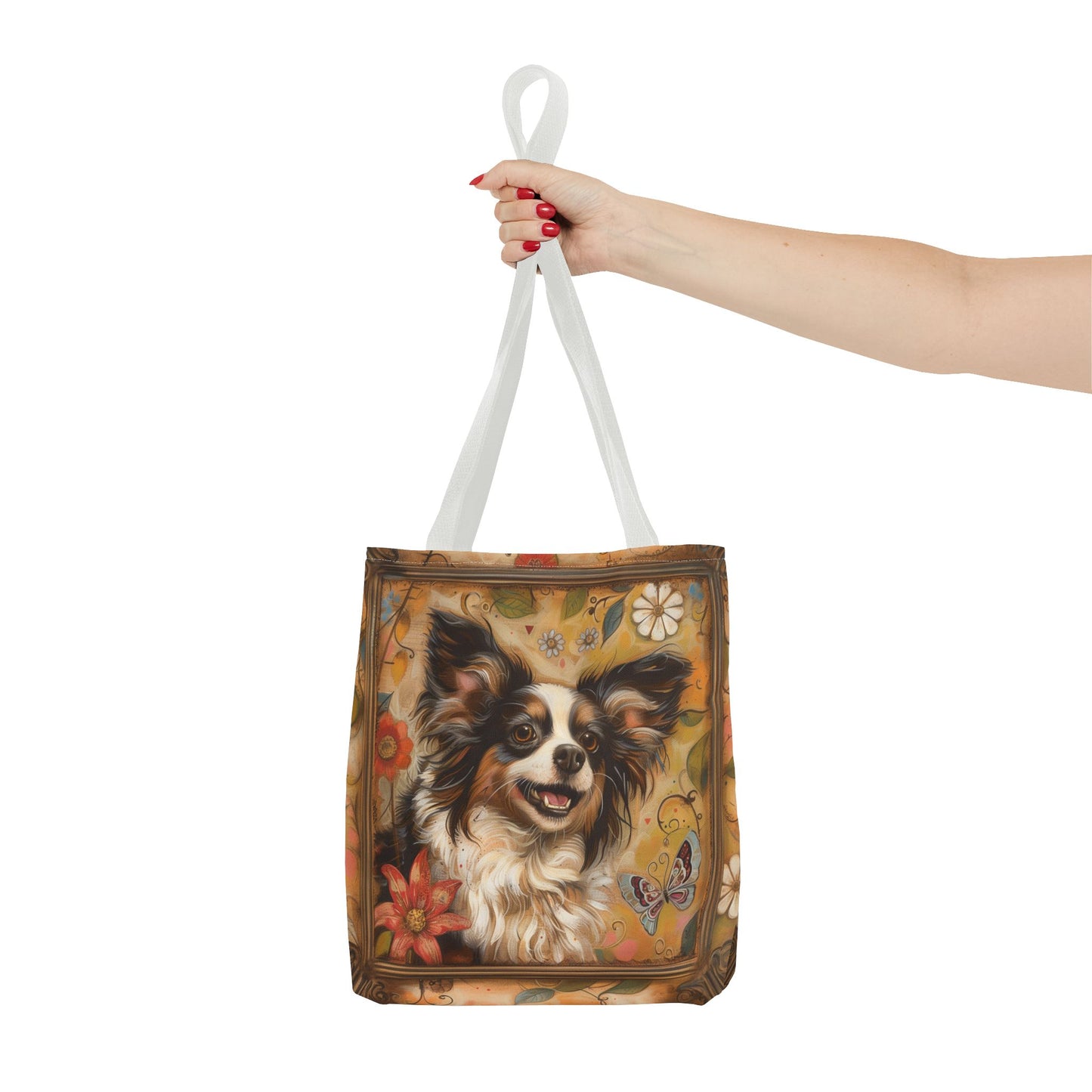 Papillon Butterfly Dreams Tote Bag, Floral Design for Dog Lovers