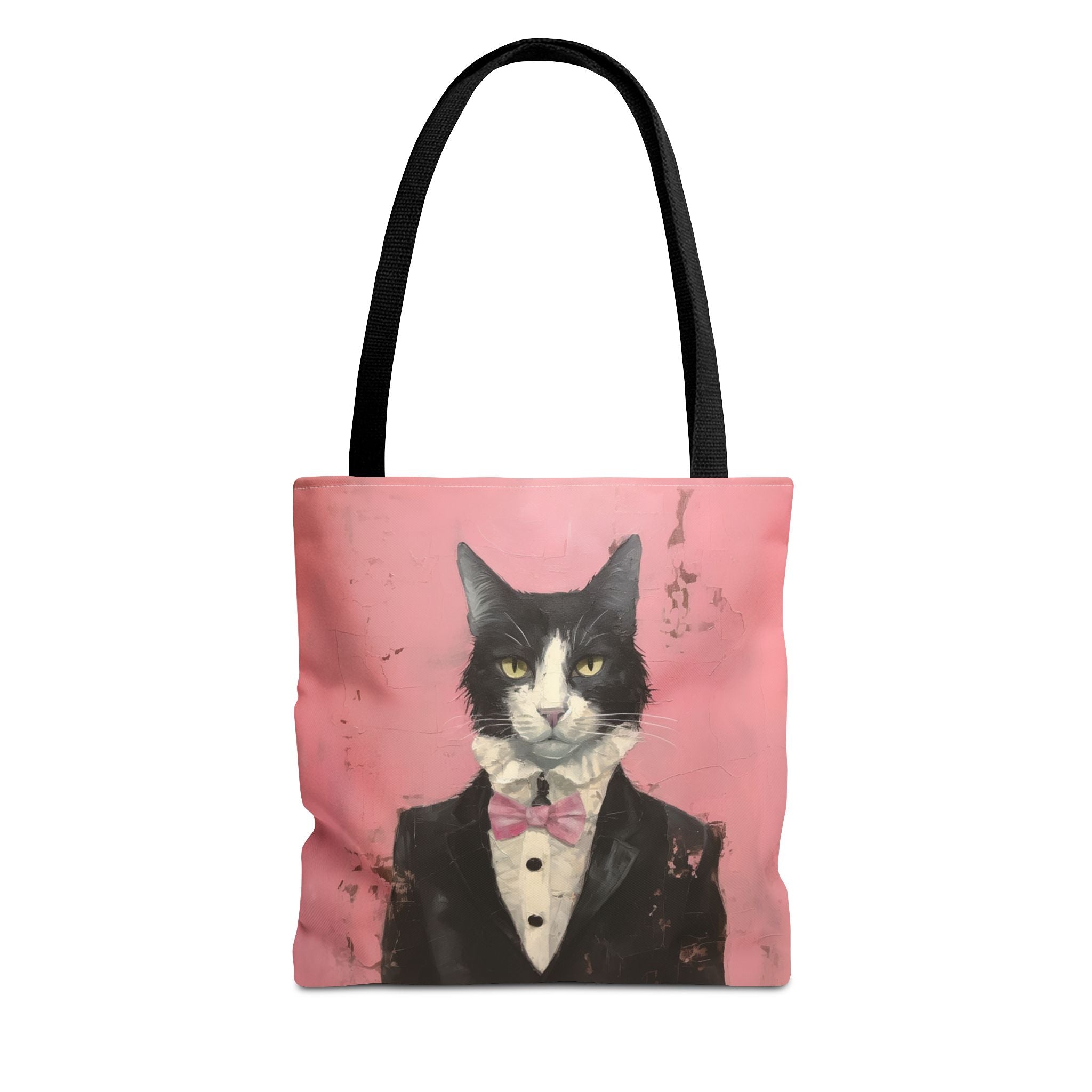 Elegant Tuxedo Cat Canvas Tote Bag – Chic Pink Design for Cat Lovers