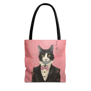 Elegant Tuxedo Cat Canvas Tote Bag – Chic Pink Design for Cat Lovers