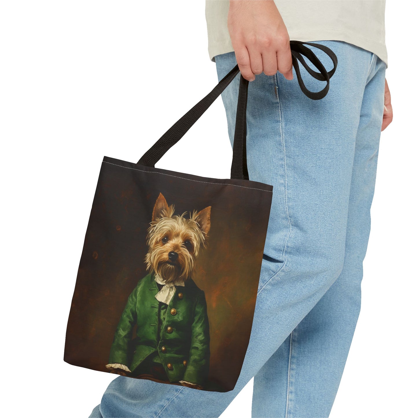 Yorkie Elegance: Vintage Green Yorkshire Terrier Tote Bag