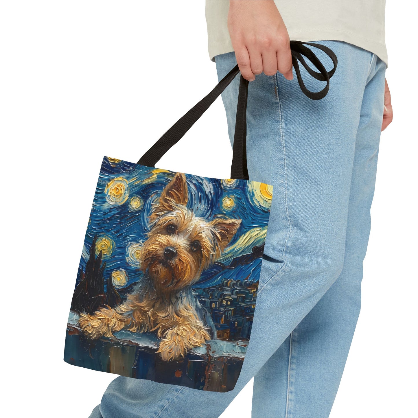 Starry Night Yorkie Tote Bag - Eco-Friendly Canvas for Dog Lovers