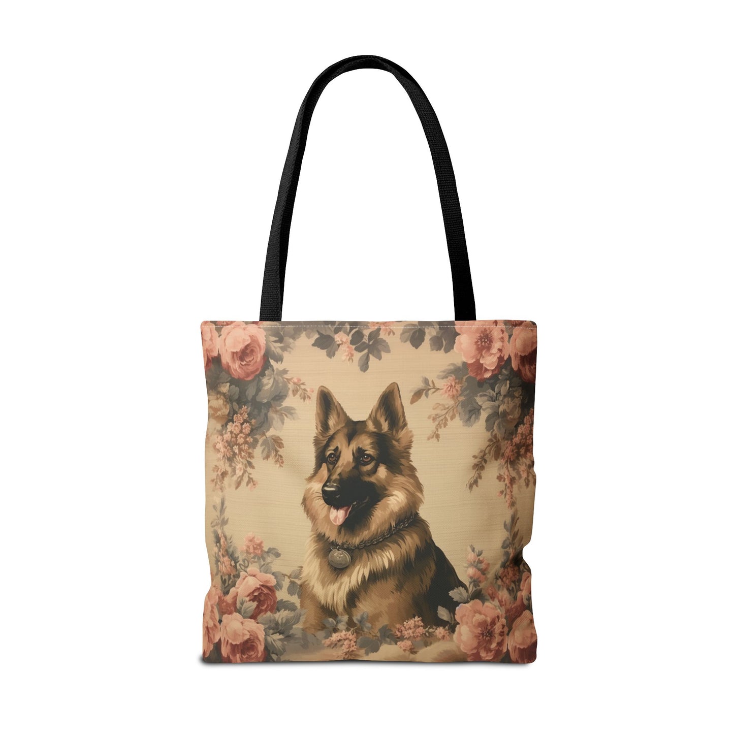 Elegant German Shepherd Floral Tote Bag, Eco-Friendly Canvas Gift