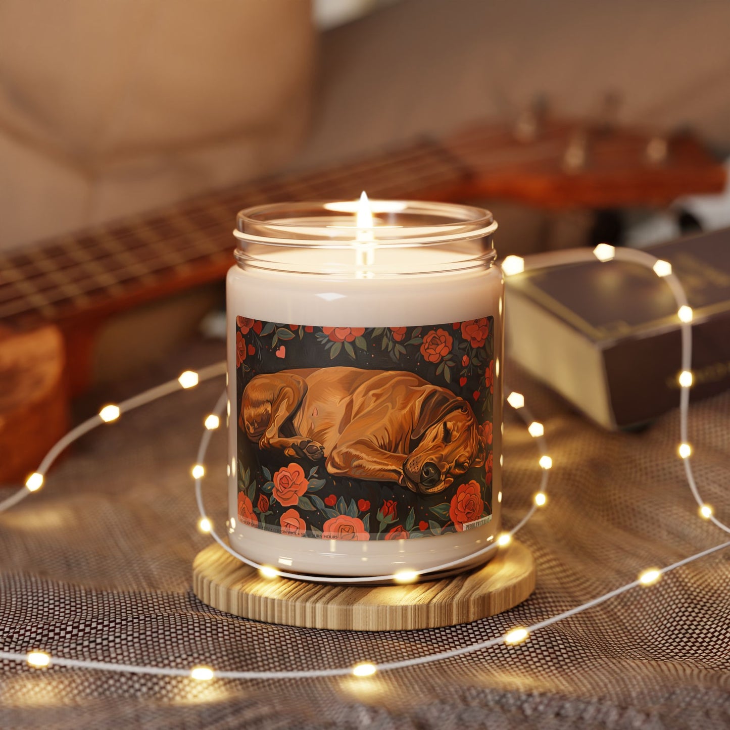 Rhodesian Ridgeback Candle with Elegant Rose Design