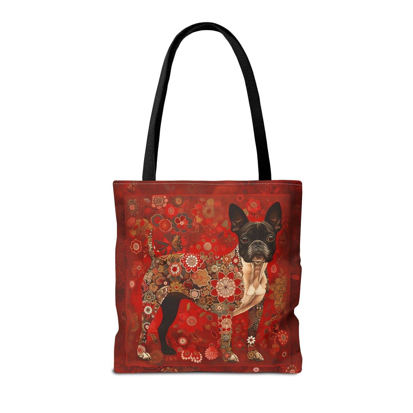 Boston Terrier Floral Tote Bag - Vibrant Red Design for Dog Lovers