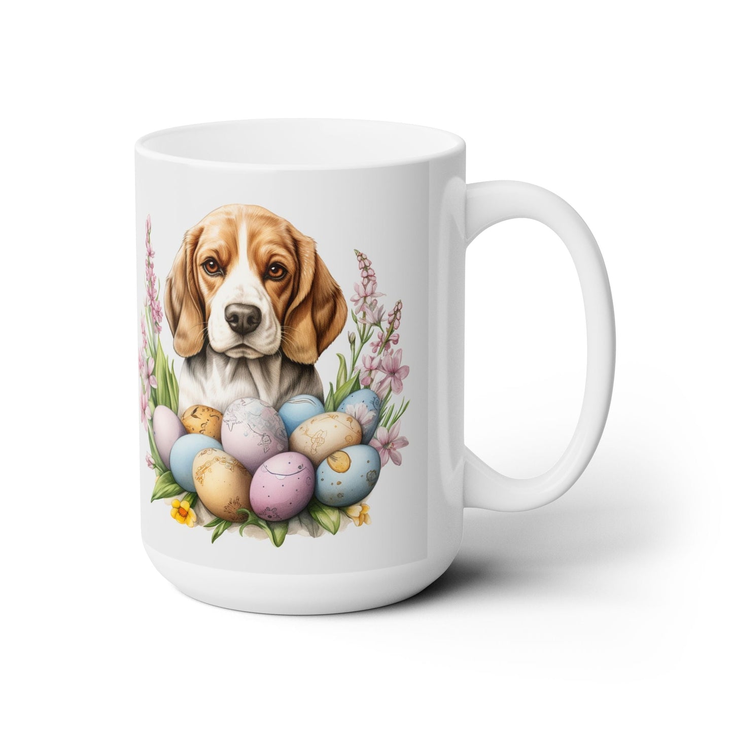 Beagle Easter Mug - Springtime Design with Colorful Eggs