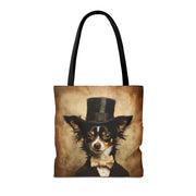 Charming Chihuahua Gentleman Canvas Tote Bag, Elegant Dog Lover Gift