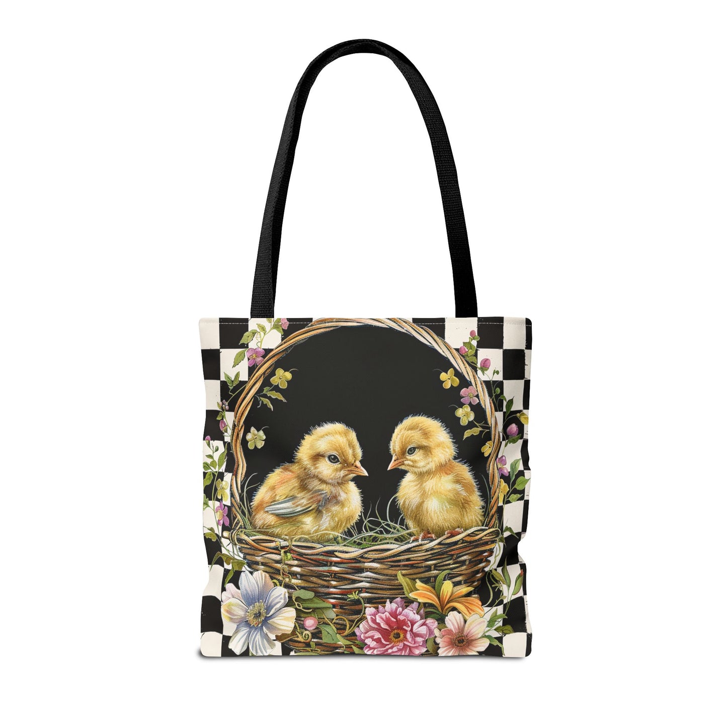 Charming Easter Chicks Canvas Tote Bag with Floral Basket Design