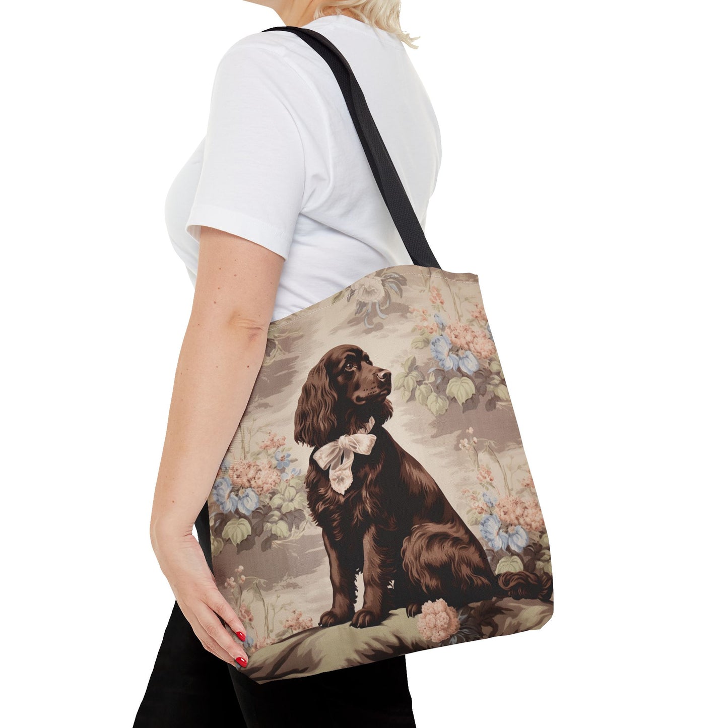 Chocolate Cocker Spaniel Tote Bag - Floral Vintage Design