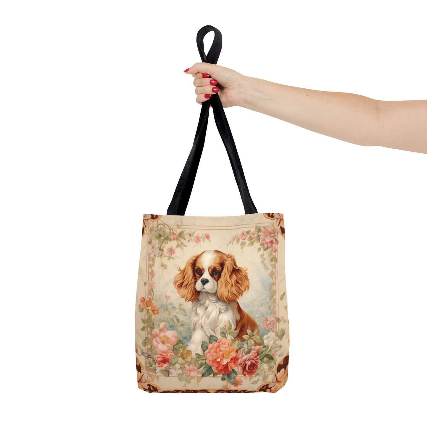 Cavalier Spaniel Canvas Tote Bag with Floral Design, Eco-Friendly Gift