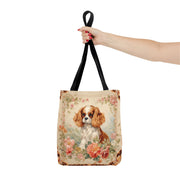 Cavalier Spaniel Canvas Tote Bag with Floral Design, Eco-Friendly Gift