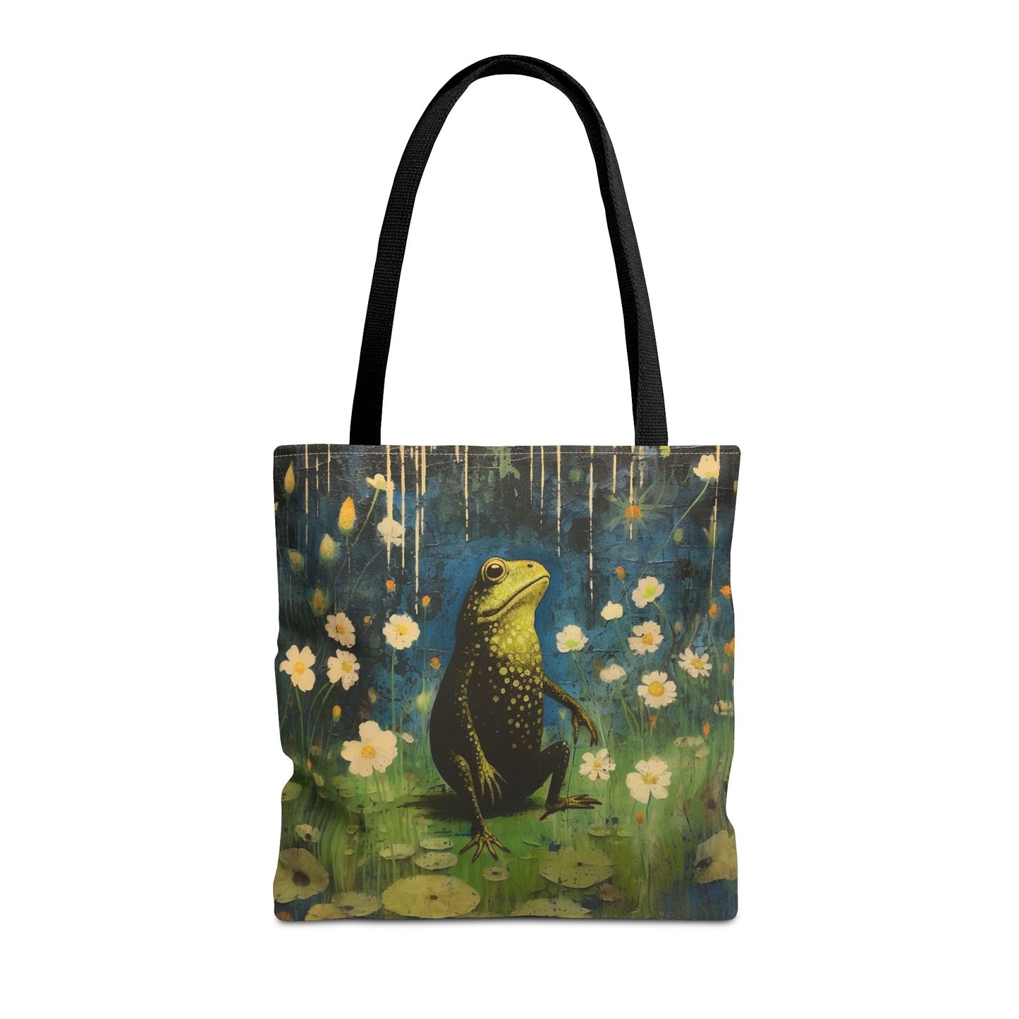 Whimsical Frog Meadow Canvas Tote Bag, Eco-Friendly and Artistic