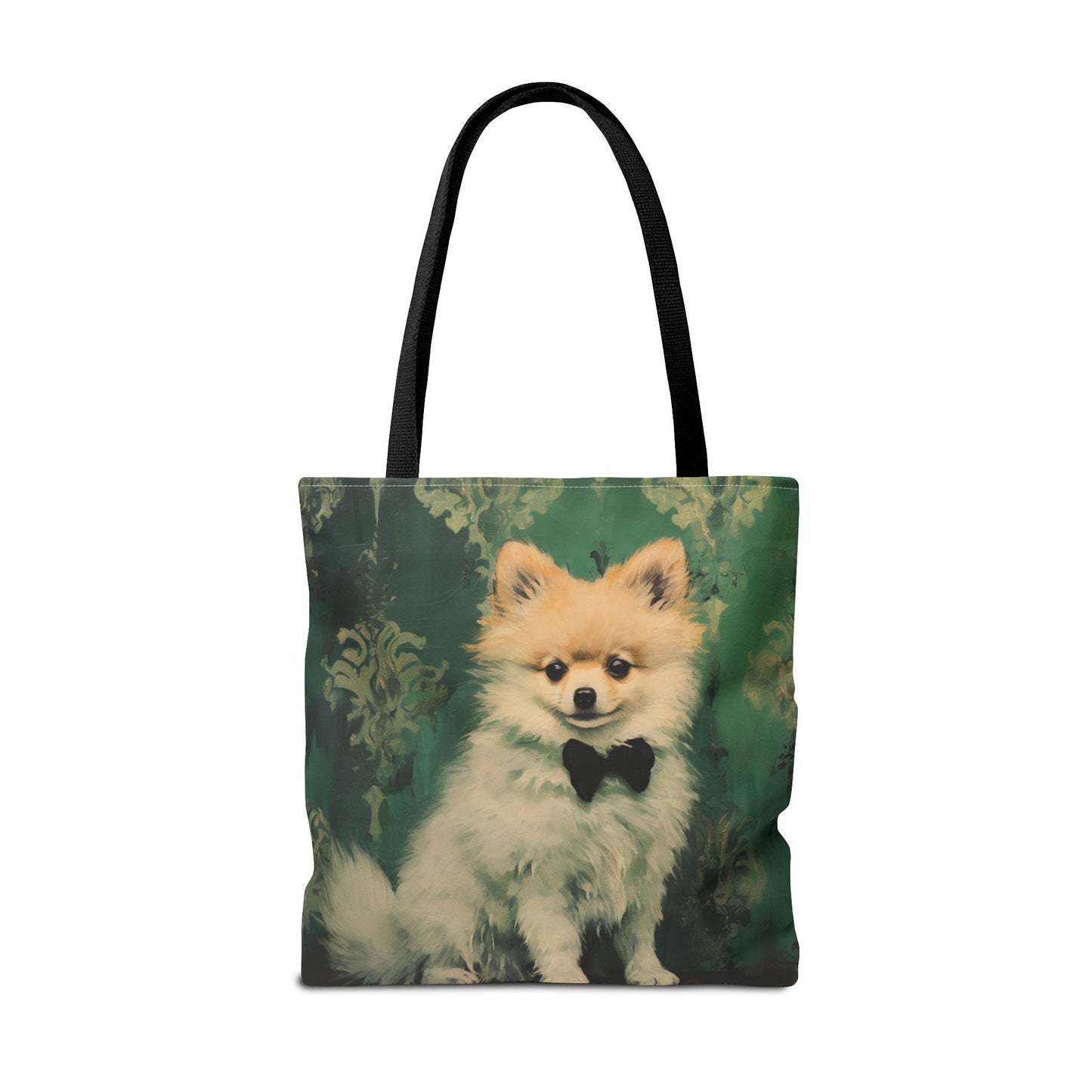 Pomeranian Portrait Tote Bag, Artsy Green Design for Dog Lovers