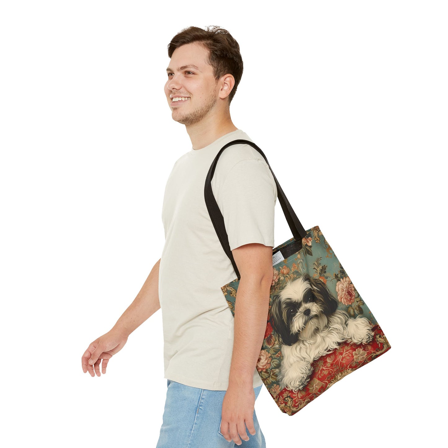 Shih Tzu Floral Elegance Tote Bag, Eco-Friendly Canvas Gift for Dog Lovers