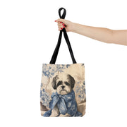 Elegant Shih Tzu Floral Tote Bag with Blue Bow for Dog Lovers