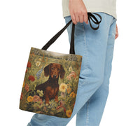 Dachshund Floral Meadow Canvas Tote Bag, Eco-Friendly Shopping Bag