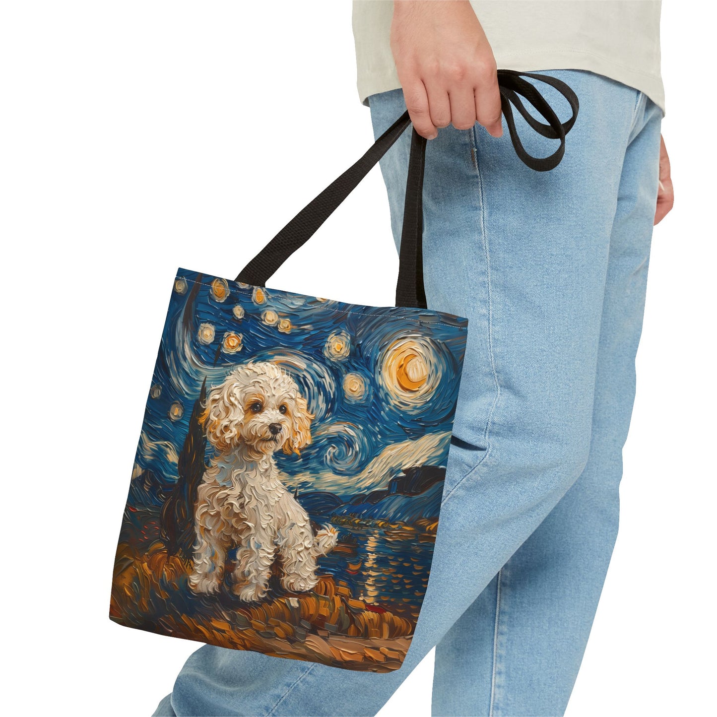 Starry Night Poodle Tote Bag, Artistic Eco-Friendly Dog Lover Gift