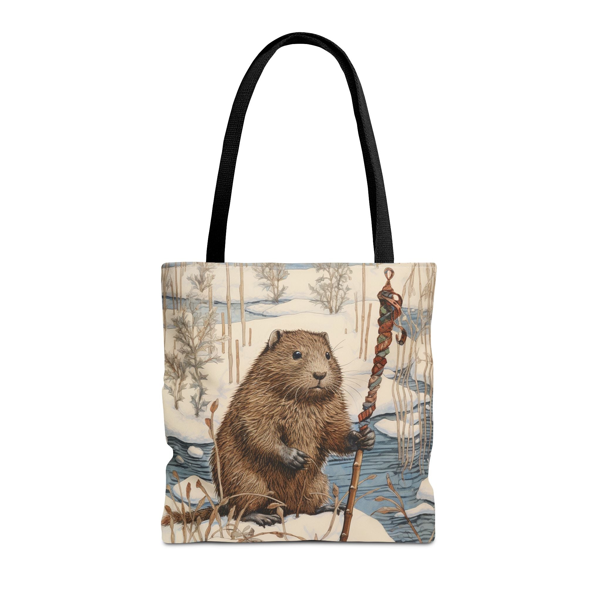 Winter Beaver Canvas Tote Bag – Charming Nature-Inspired Design