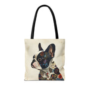 Floral Frenchie Canvas Tote Bag for Dog Lovers, Eco-Friendly Gift