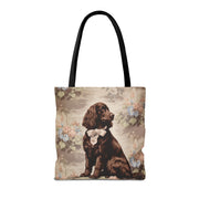 Chocolate Cocker Spaniel Tote Bag - Floral Vintage Design