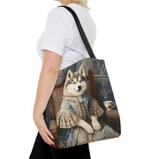 Regal Siberian Husky Tote Bag, Vintage Baroque-Style Canvas Gift