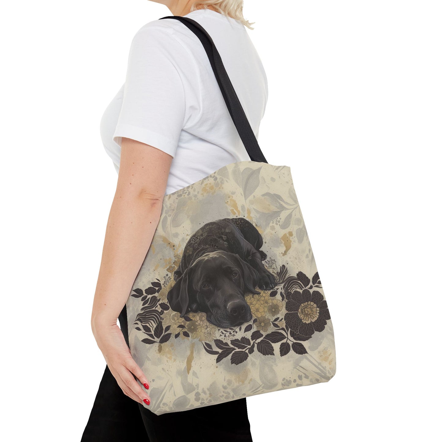 Elegant Labrador Canvas Tote Bag, Artistic Floral Design for Dog Lovers