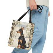 Winter Doberman Tote Bag – Elegant Snowy Alpine Scene Canvas Bag