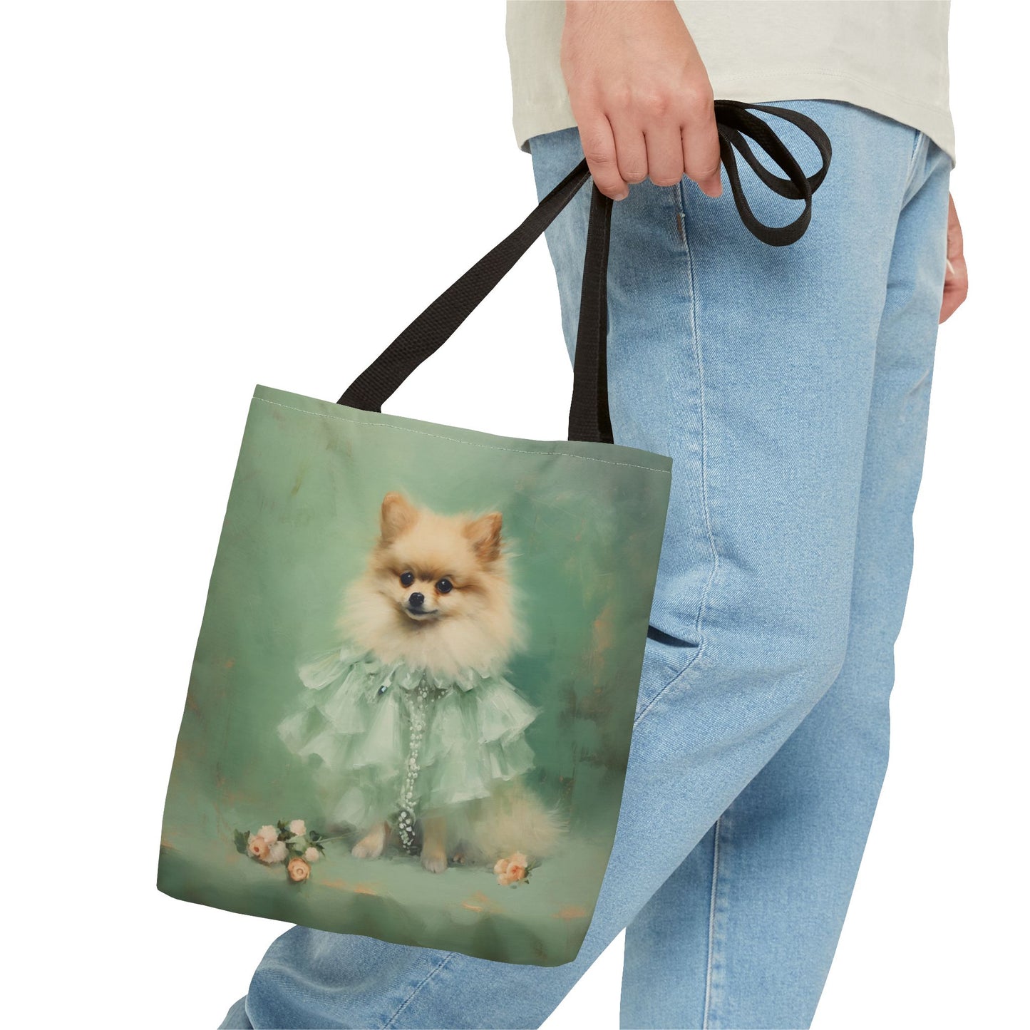 Elegant Pomeranian Tote Bag, Vintage Dog Lover Canvas Bag