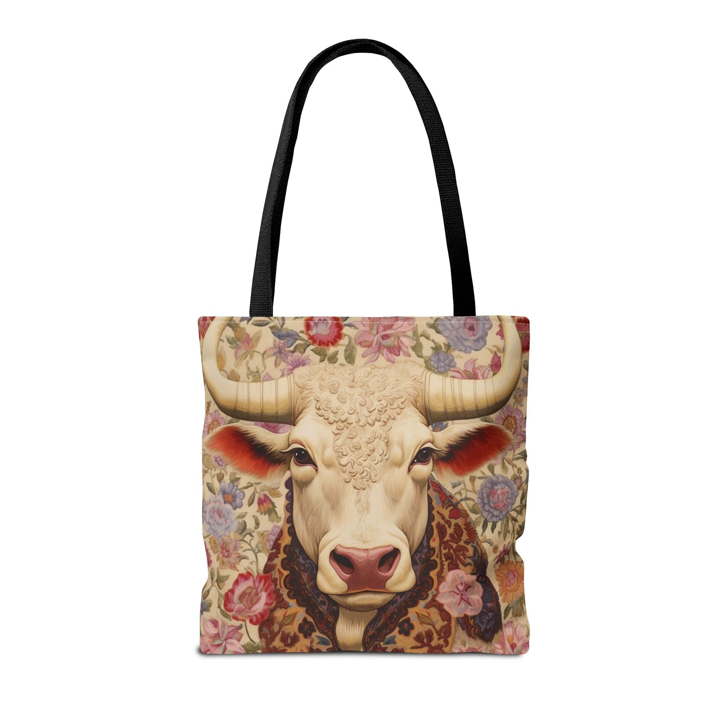 Floral Bull Art Tote Bag - Rustic Eco-Friendly Market Tote