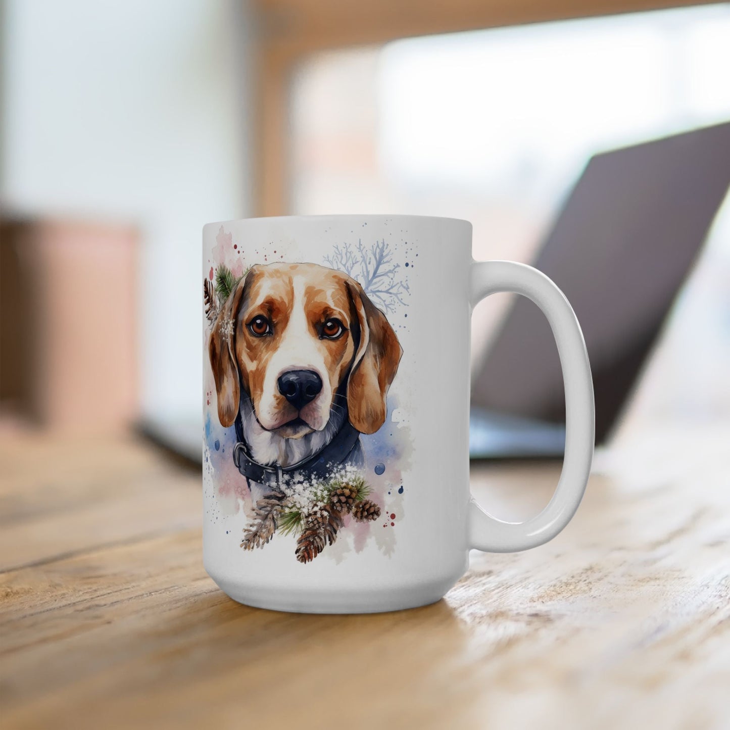 Beagle Lover's Winter Mug – Watercolor Dog Gift for Coffee Lovers