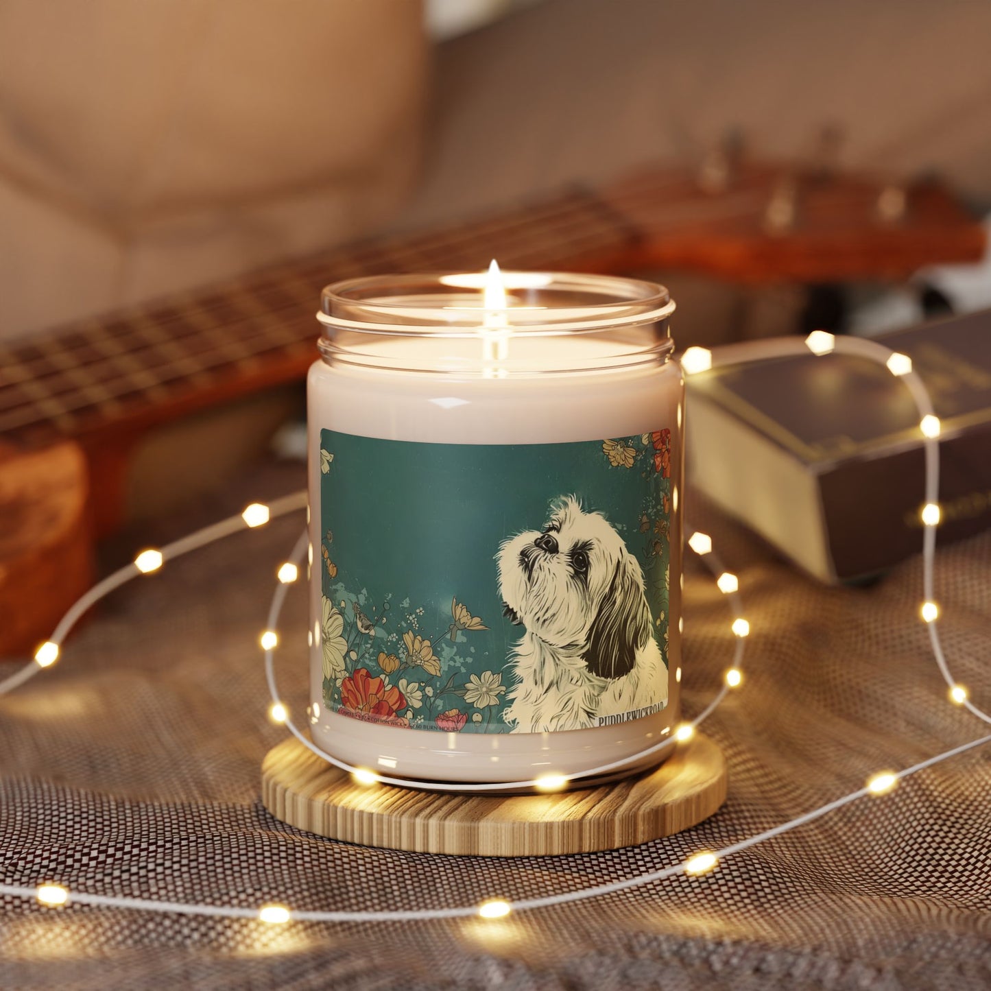 Shih Tzu Serenity Candle – Vintage Floral Art Pet Lover Gift