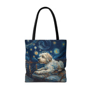 Starry Night Sheepdog Canvas Tote - Artistic Eco-Friendly Bag for Dog Lovers