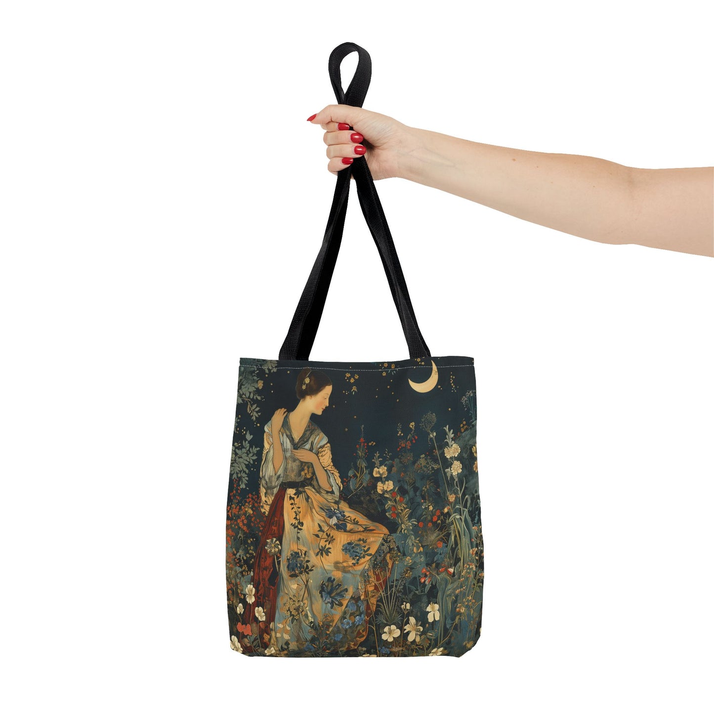 Moonlit Floral Canvas Tote Bag - Elegant Eco-Friendly Shopper