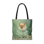 Elegant Pomeranian Tote Bag, Vintage Dog Lover Canvas Bag